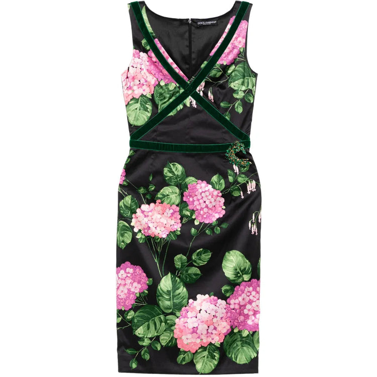 Floral Print Velvet Trim Dress - Dolce & Gabbana