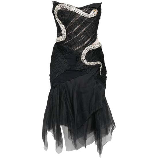 Gucci black silk crystal-snake dress from 2004, featuring a sleek design with crystal accents, elegant and stylish evening wear.