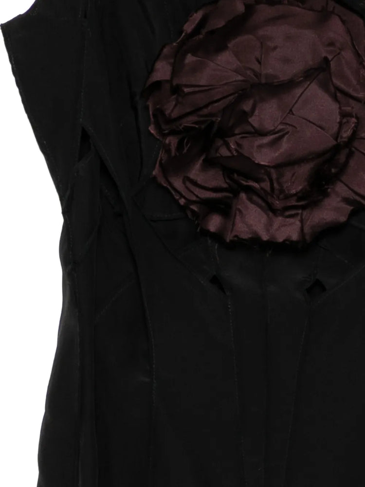 Black Silk Appliqué Detail Midi Dress - view 3