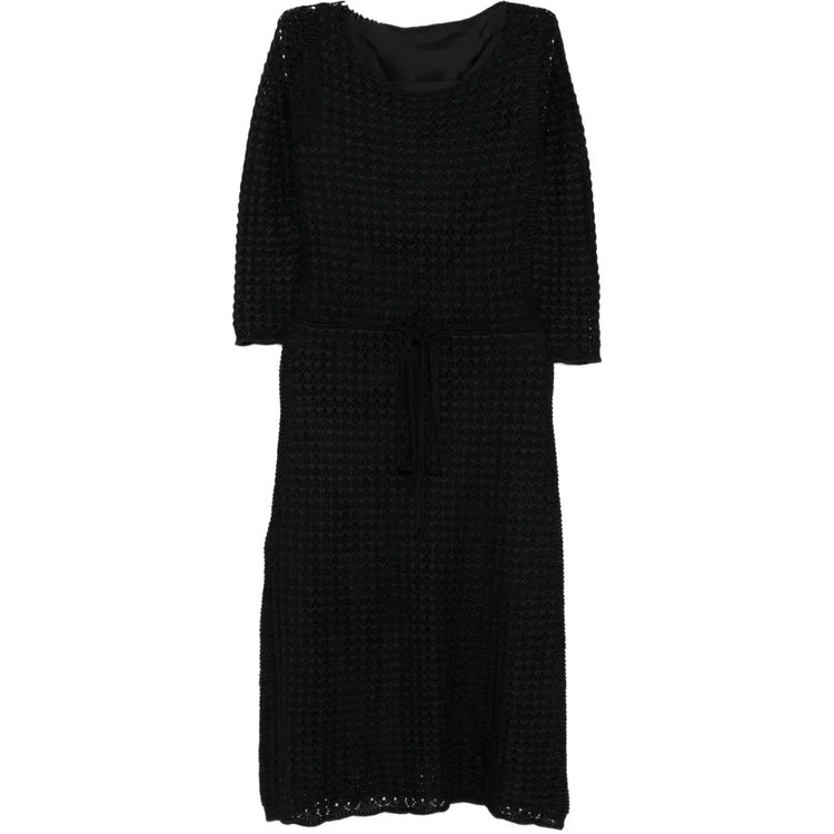 Black Crochet Silk Midi Dress - Prada