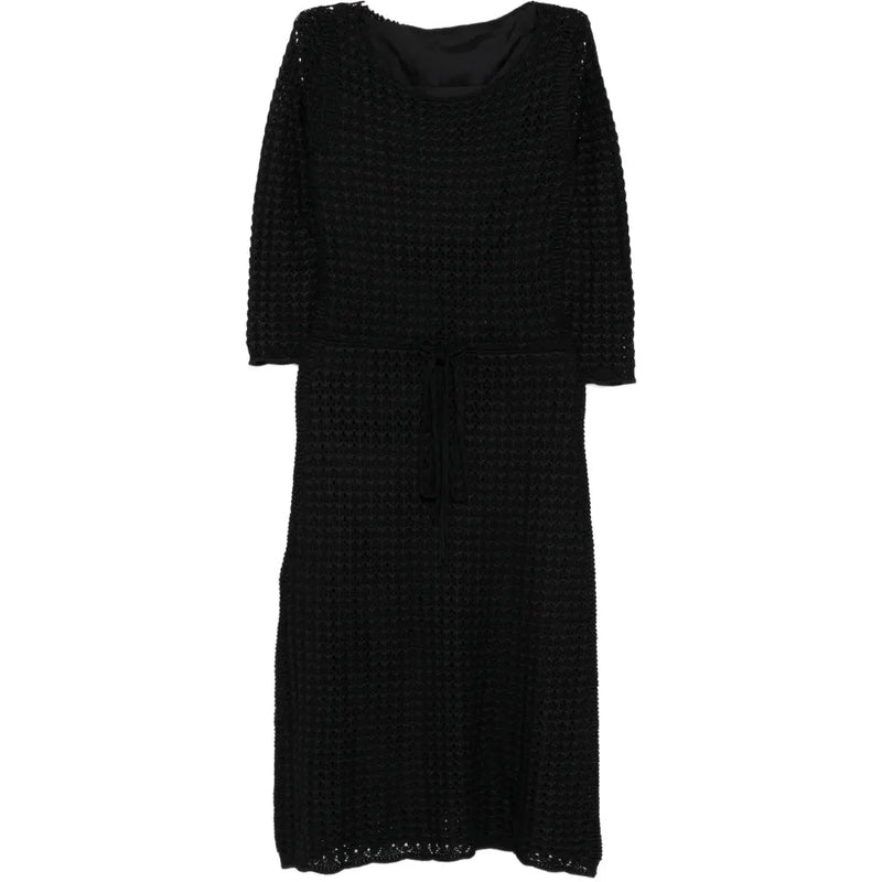 Black Crochet Silk Midi Dress - Prada
