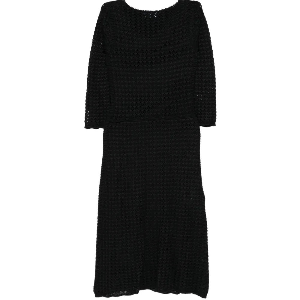 Black Crochet Silk Midi Dress - view 2