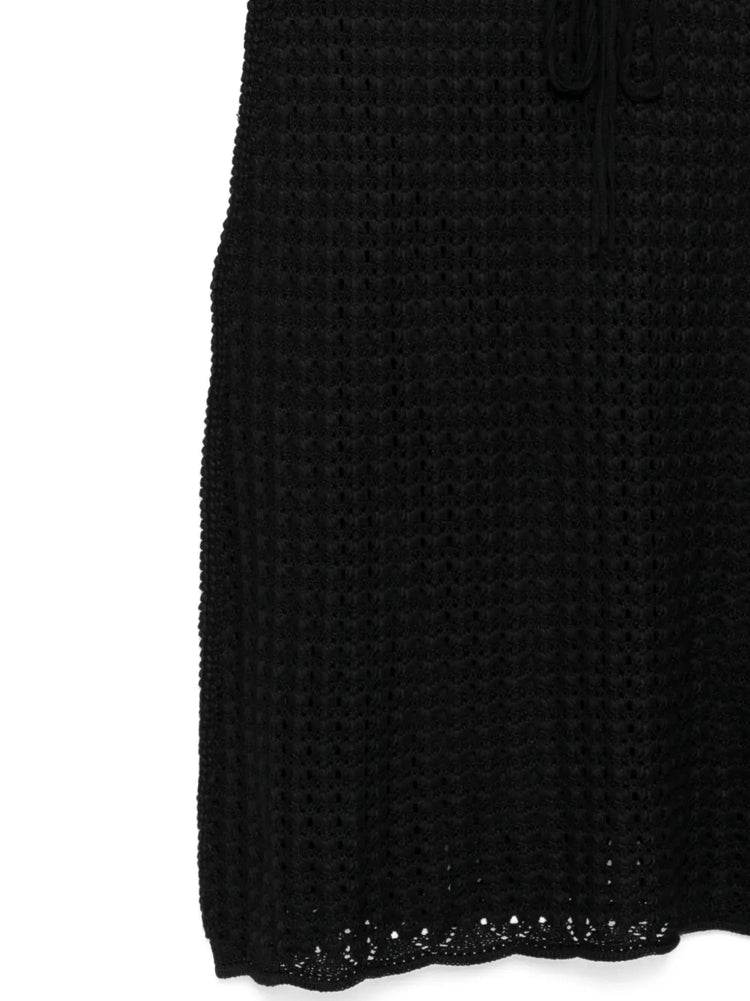 Black Crochet Silk Midi Dress - view 3