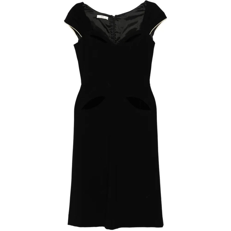 2004 Sweetheart Neck Black Wool Midi Dress - Prada