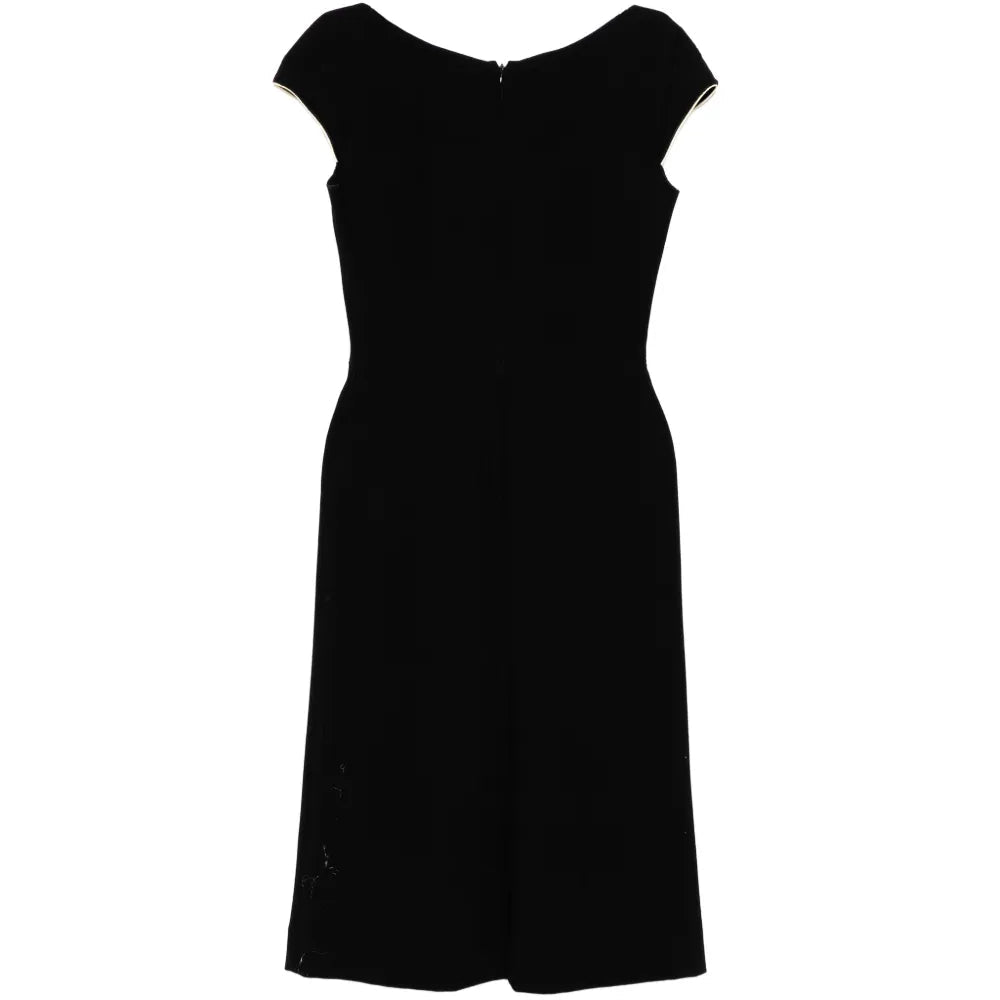 2004 Sweetheart Neck Black Wool Midi Dress - view 2