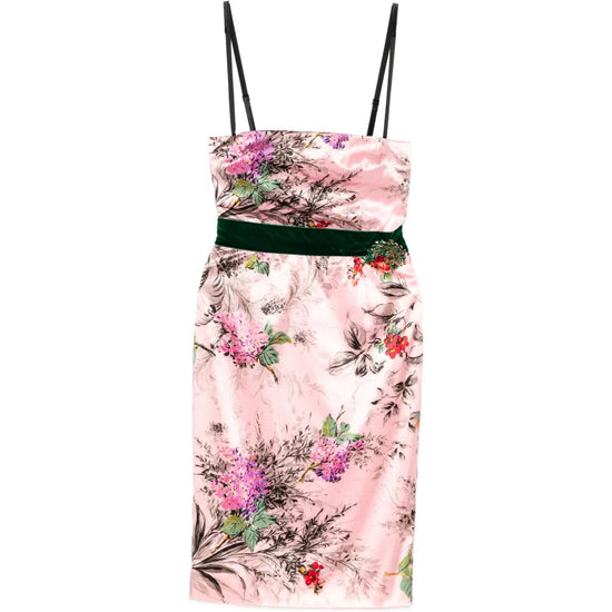 Pink Floral Silk Midi Dress