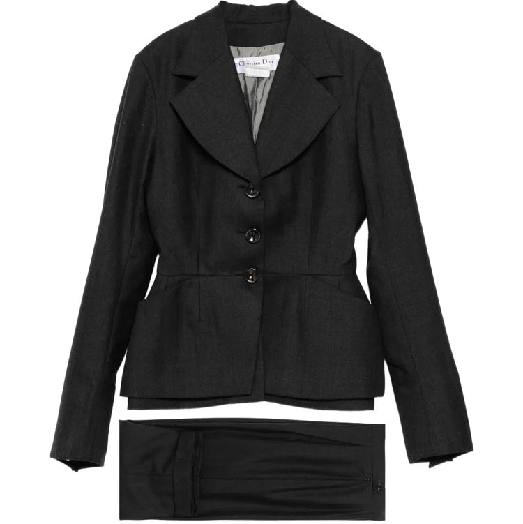 Charcoal Sculpted Waist Wool Suit Set - Christian Dior