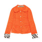 Orange Textured Jacket with Zebra Print Cuffs