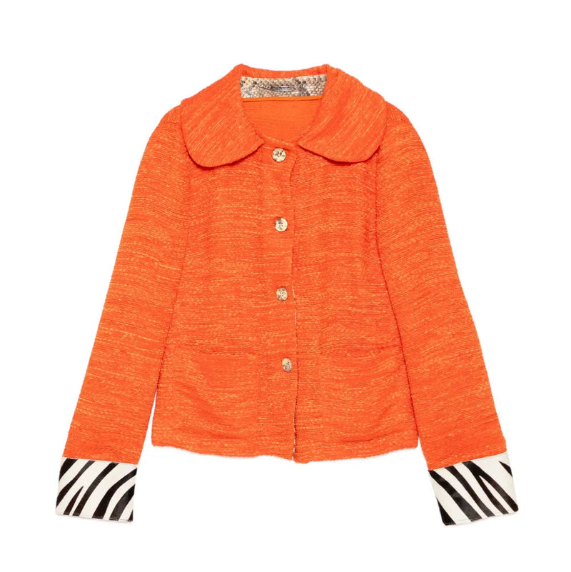 Orange Textured Jacket with Zebra Print Cuffs