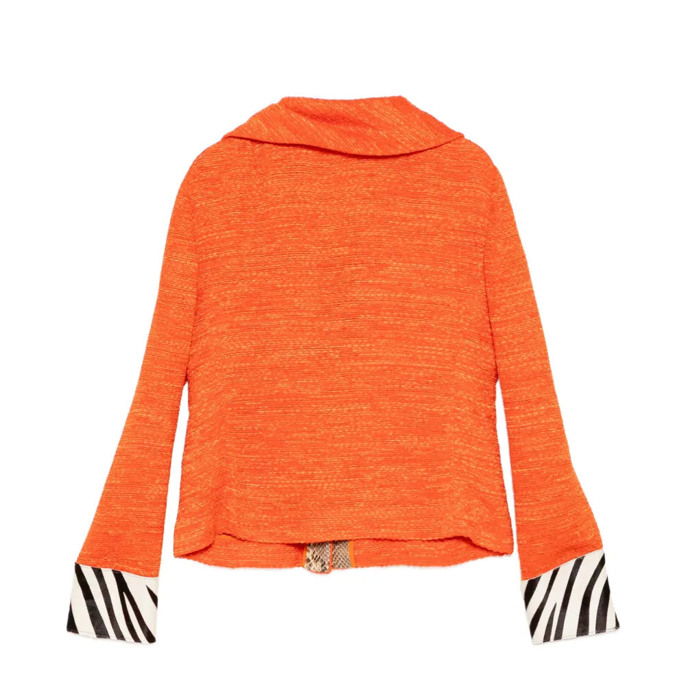 Orange Textured Jacket with Zebra Print Cuffs - view 2