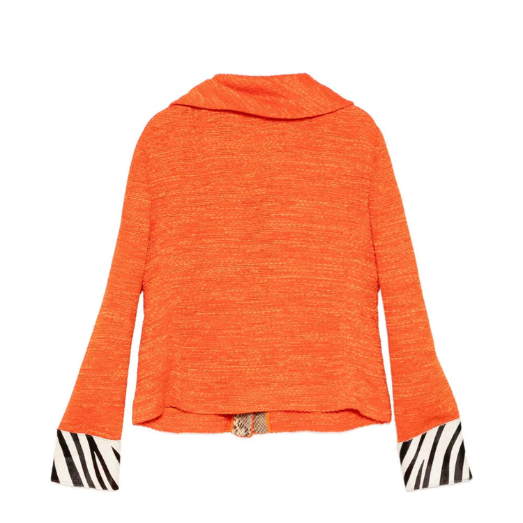 Orange Textured Jacket with Zebra Print Cuffs - view 2