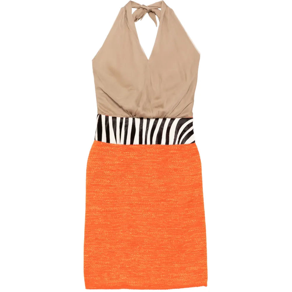 Colour-Block Halterneck Dress with Zebra Print Panel - Dolce & Gabbana