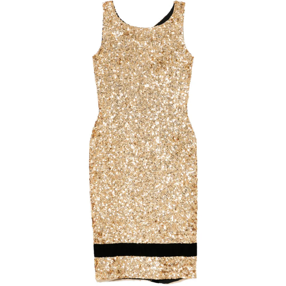 Gold Sequined Silk Midi Dress - Dolce & Gabbana