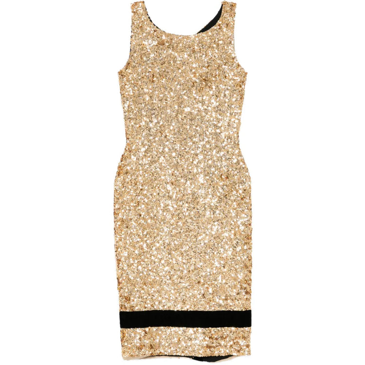 Gold Sequined Silk Midi Dress - Dolce & Gabbana