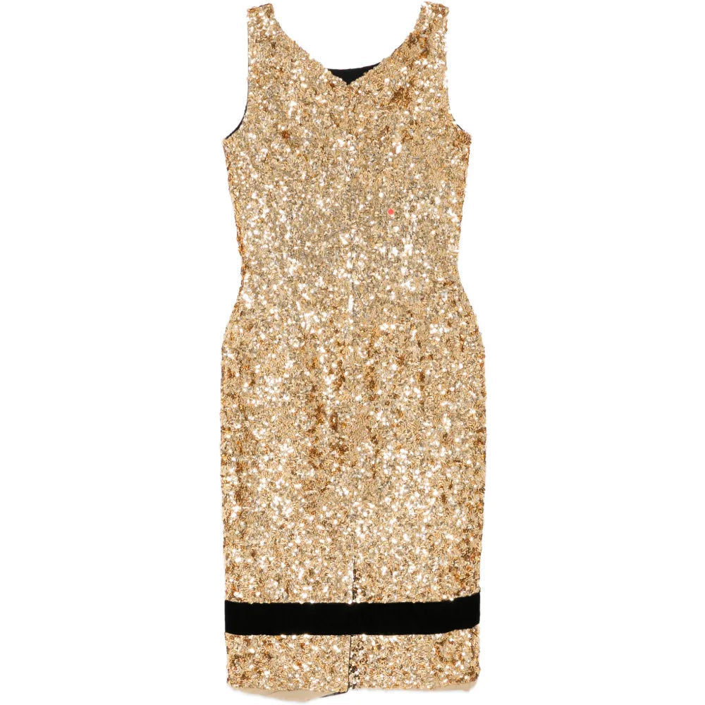 Gold Sequined Silk Midi Dress - view 2