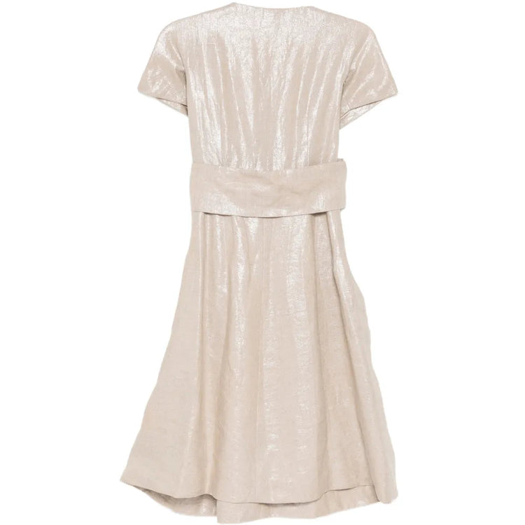 Metallic Gold Draped Linen Midi Dress - view 2