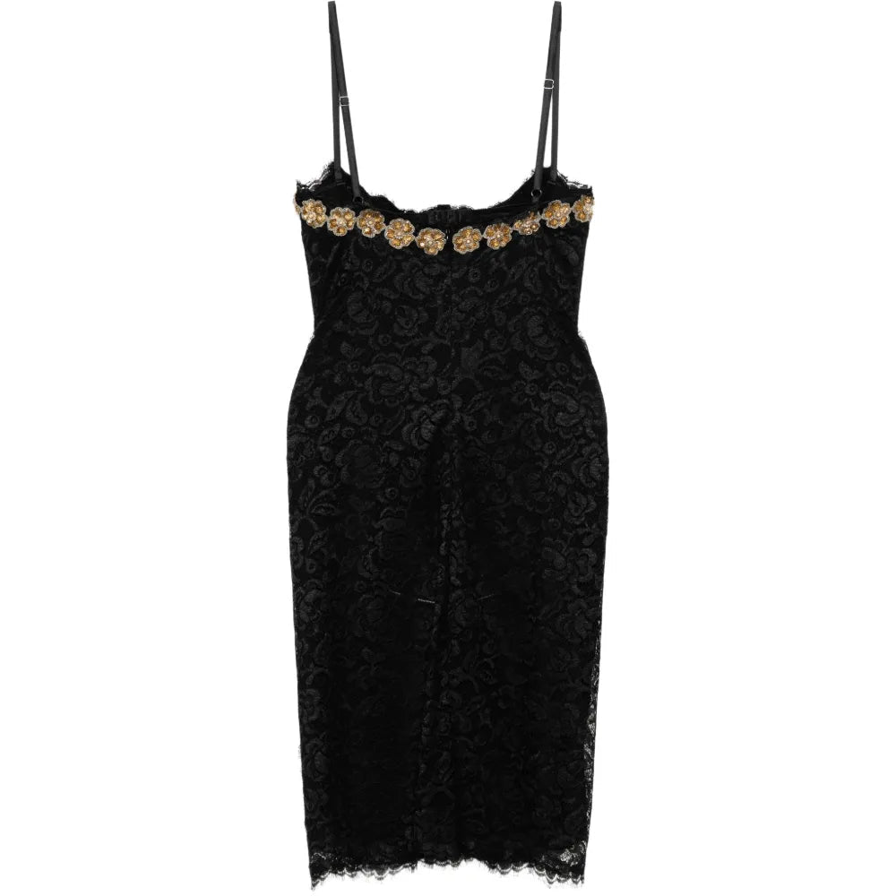 Lace Slip Dress with Floral Embellishment - view 2