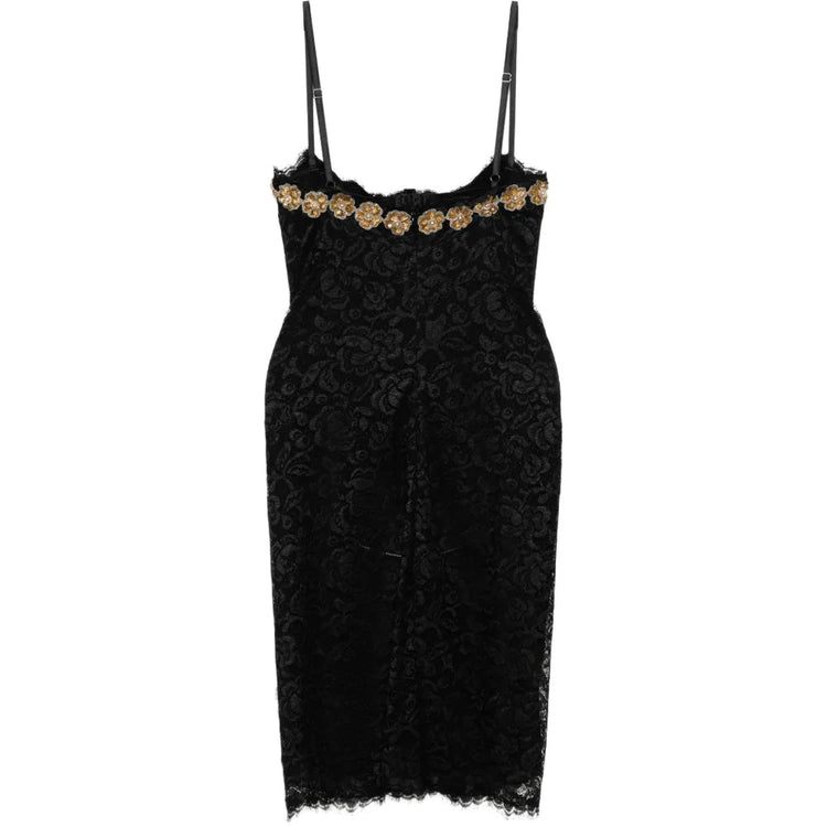Lace Slip Dress with Floral Embellishment - view 2