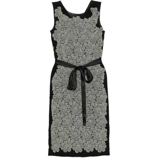 Dolce & Gabbana floral lace and tulle midi dress with intricate lace details and flowing fabric, perfect for elegant occasions.