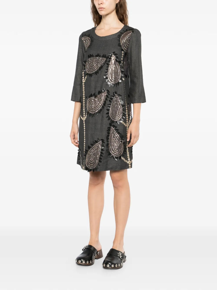 2006 Embellished Leaf Gray Silk Dress - view 3