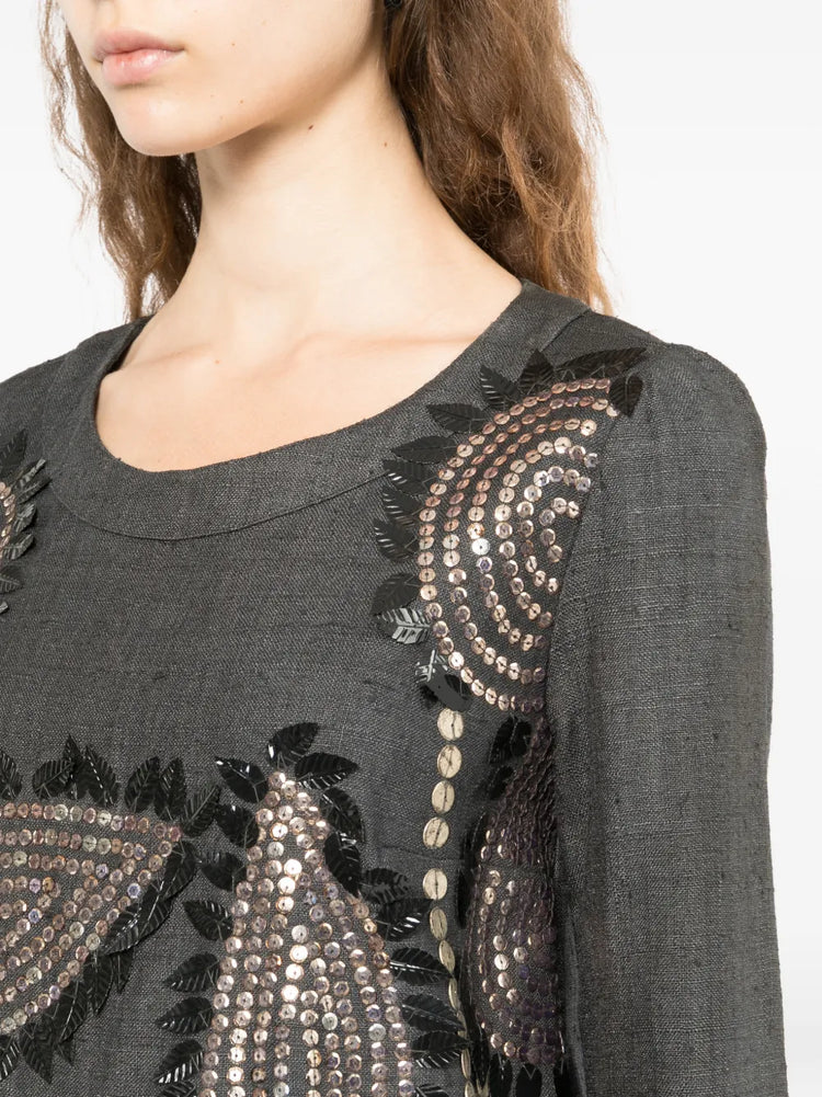 2006 Embellished Leaf Gray Silk Dress - view 5