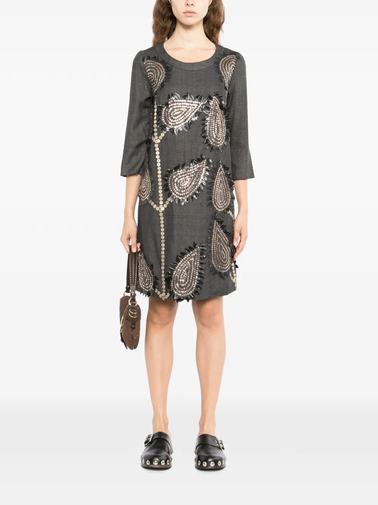 2006 Embellished Leaf Gray Silk Dress - view 2