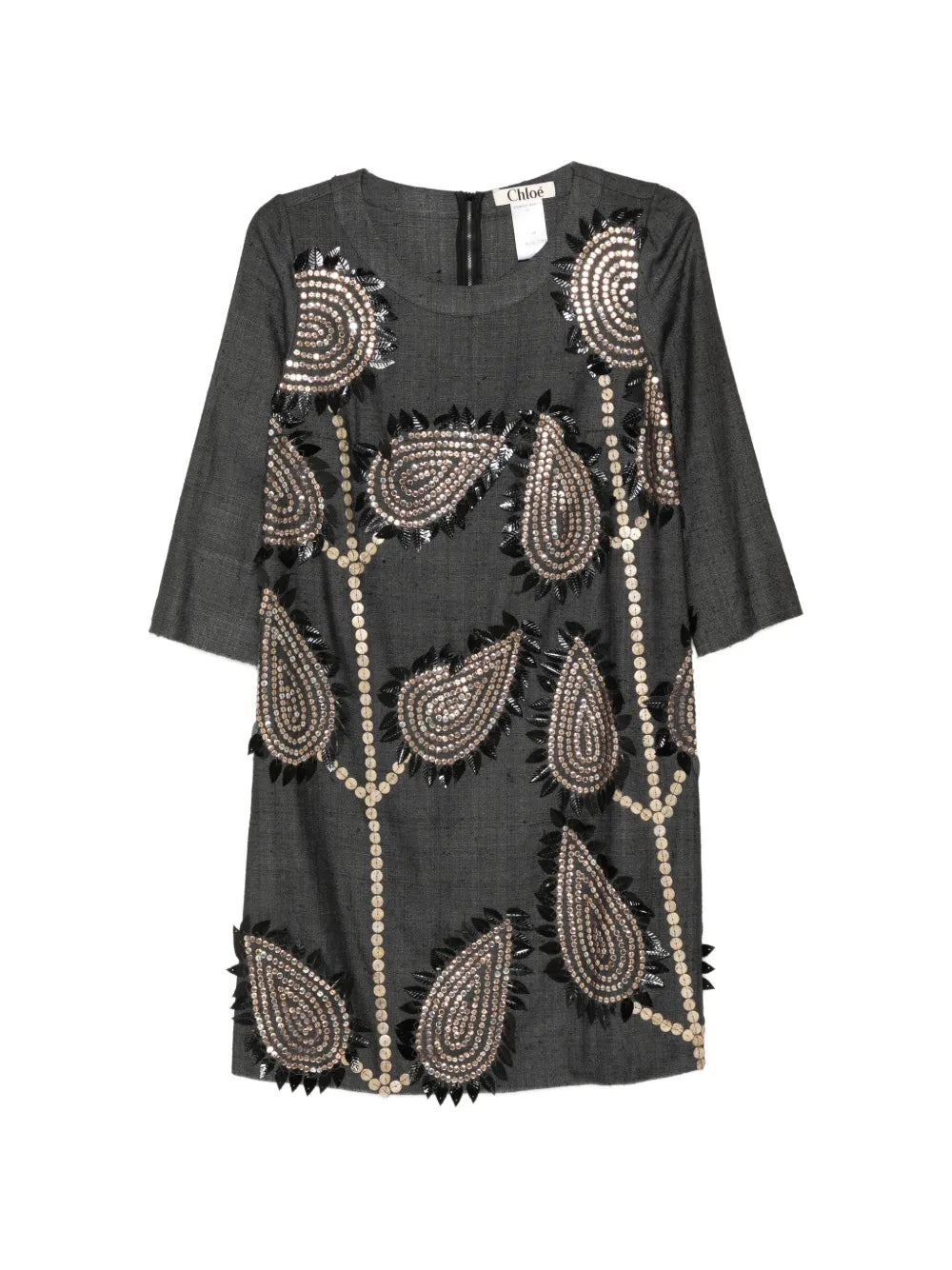 2006 Embellished Leaf Gray Silk Dress - Chloé