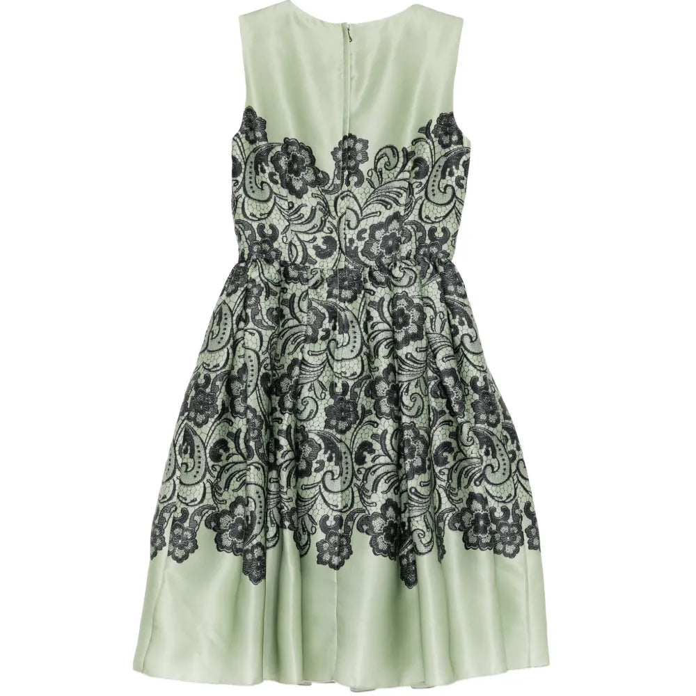 Mint Silk Floral Lace Print Dress - view 2