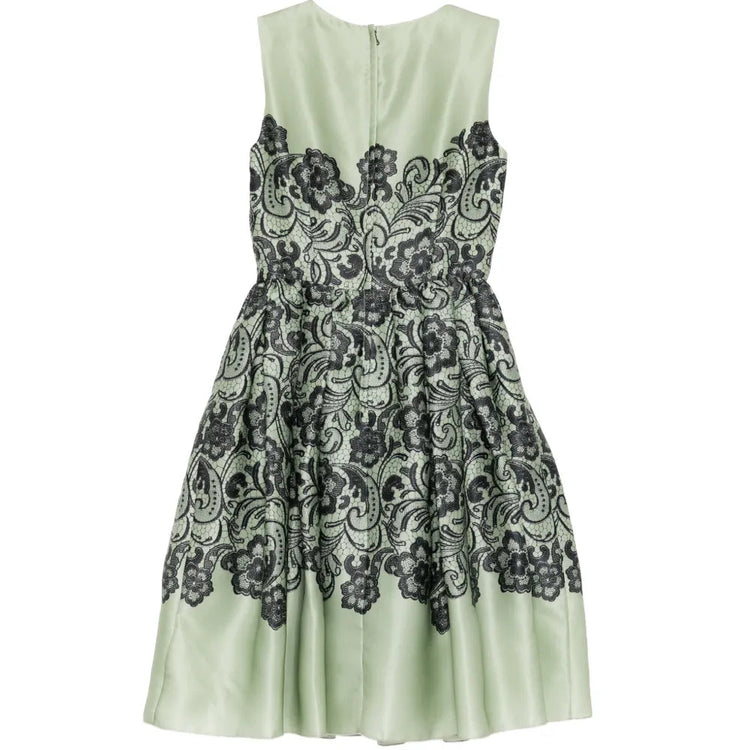Mint Silk Floral Lace Print Dress - view 2