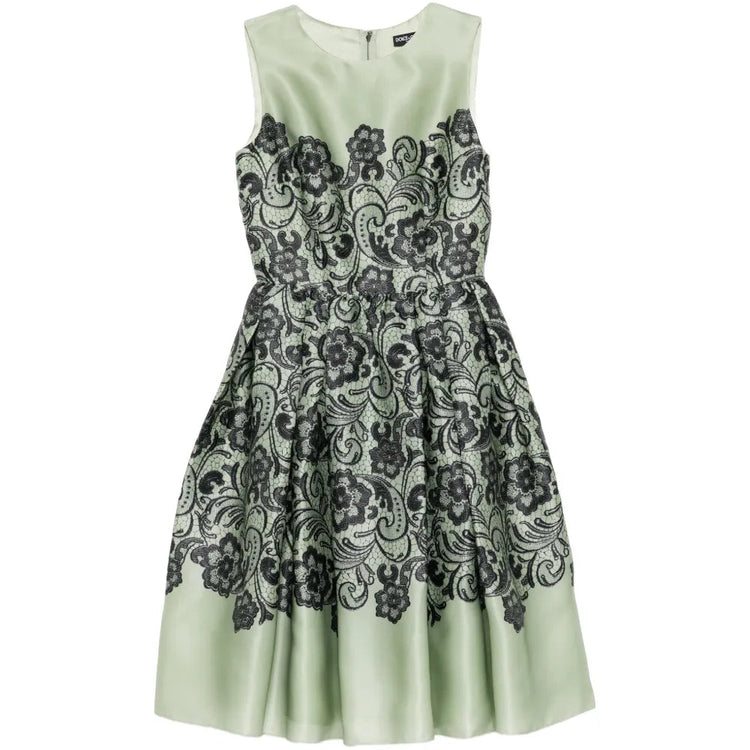 Mint Silk Floral Lace Print Dress - Dolce & Gabbana