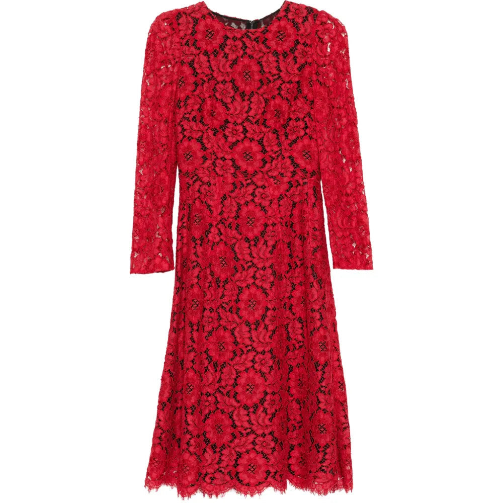 Red Floral Lace Maxi Dress - Dolce & Gabbana