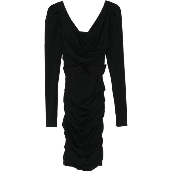 Dolce & Gabbana draped silk midi dress with belt, showcasing elegant fabric and stylish design on a neutral background.