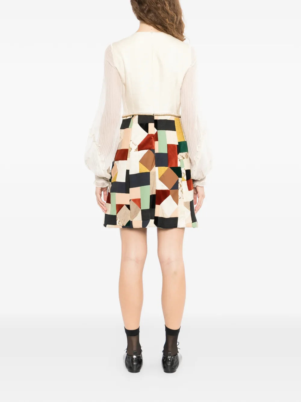 Patchwork Ruffled Chiffon Sleeve Midi Dress - view 4