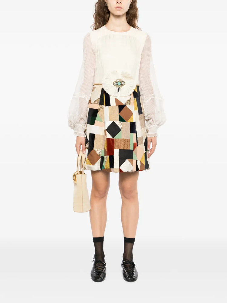 Patchwork Ruffled Chiffon Sleeve Midi Dress - view 2