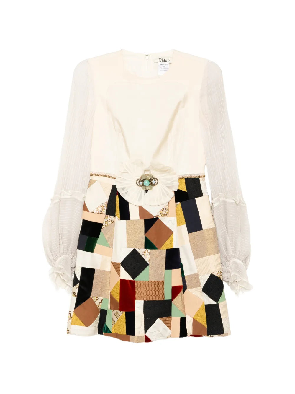 Patchwork Ruffled Chiffon Sleeve Midi Dress - Chloé