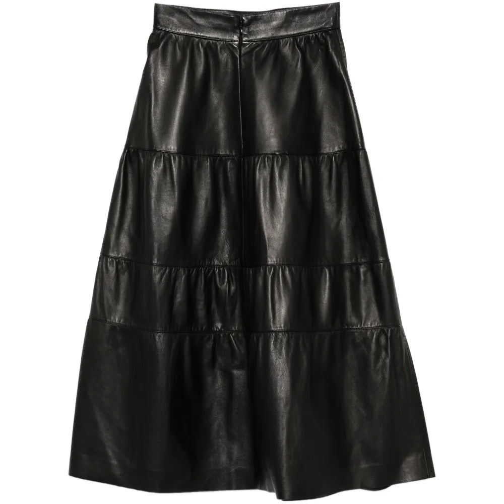 Black Leather Tiered Skirt - view 2