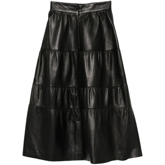 Black Leather Tiered Skirt - view 2