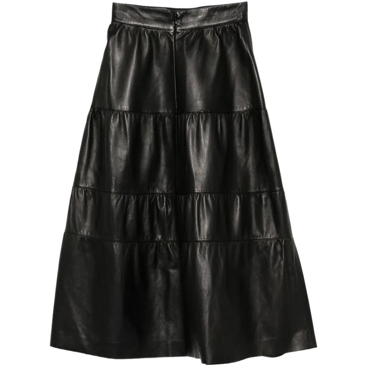 Black Leather Tiered Skirt - view 2