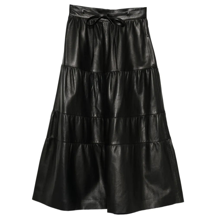 Black Leather Tiered Skirt - Valentino Garavani