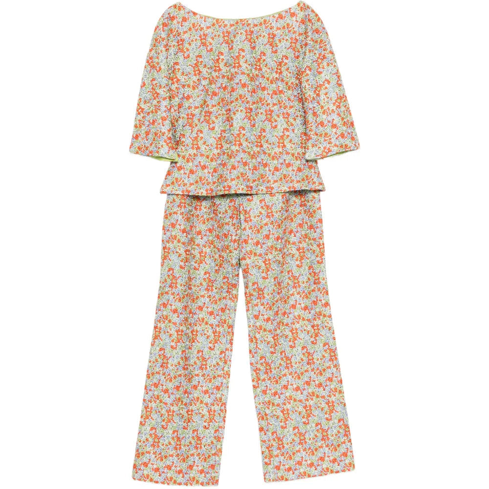 Ditsy Floral Embroidered Top & Trousers Set - Versace