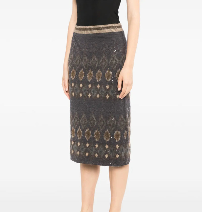 Textured virgin wool skirt from Other Designers, showing a close-up of the fabric and design details.