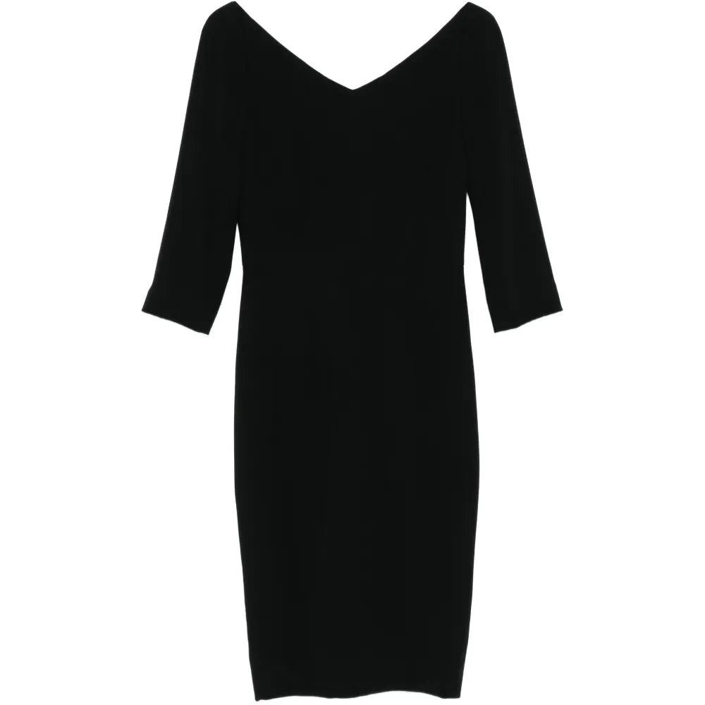 Black V-Neck Tailored Midi Dress - Dolce & Gabbana