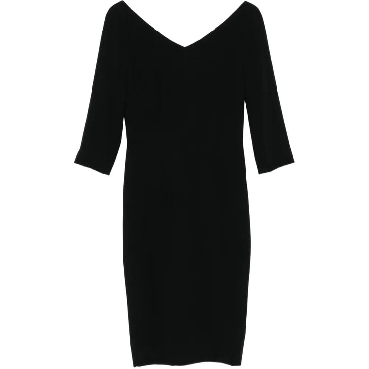 Black V-Neck Tailored Midi Dress - Dolce & Gabbana