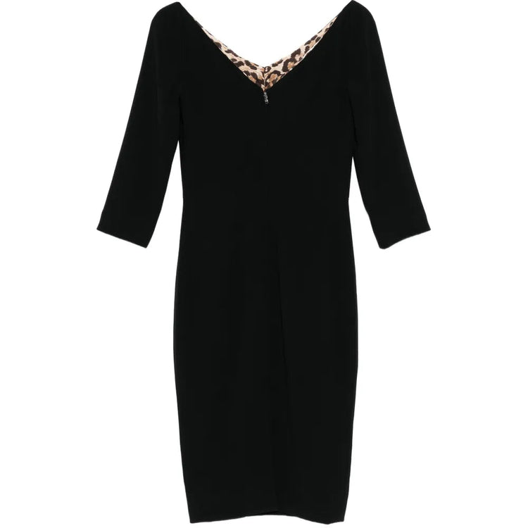Black V-Neck Tailored Midi Dress - view 2