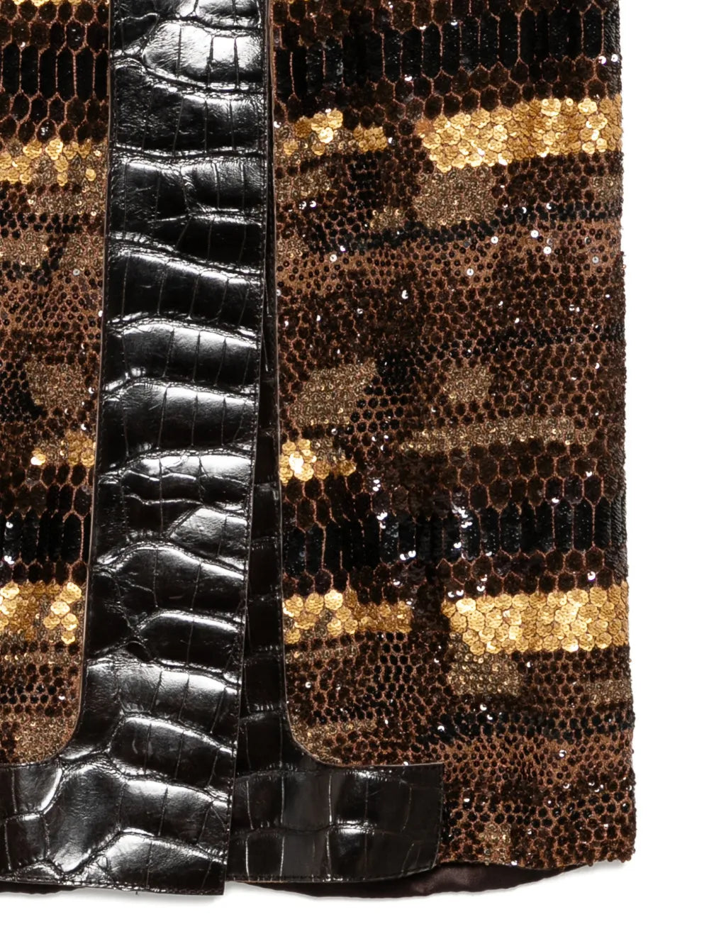 Sequin Silk Skirt with Leather Slit - view 3