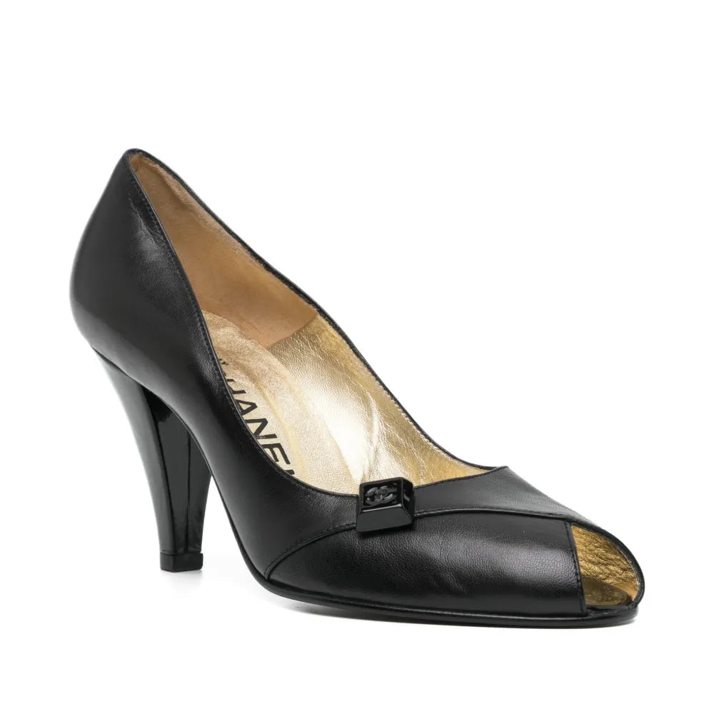 Black Peep-Toe Pumps - view 2