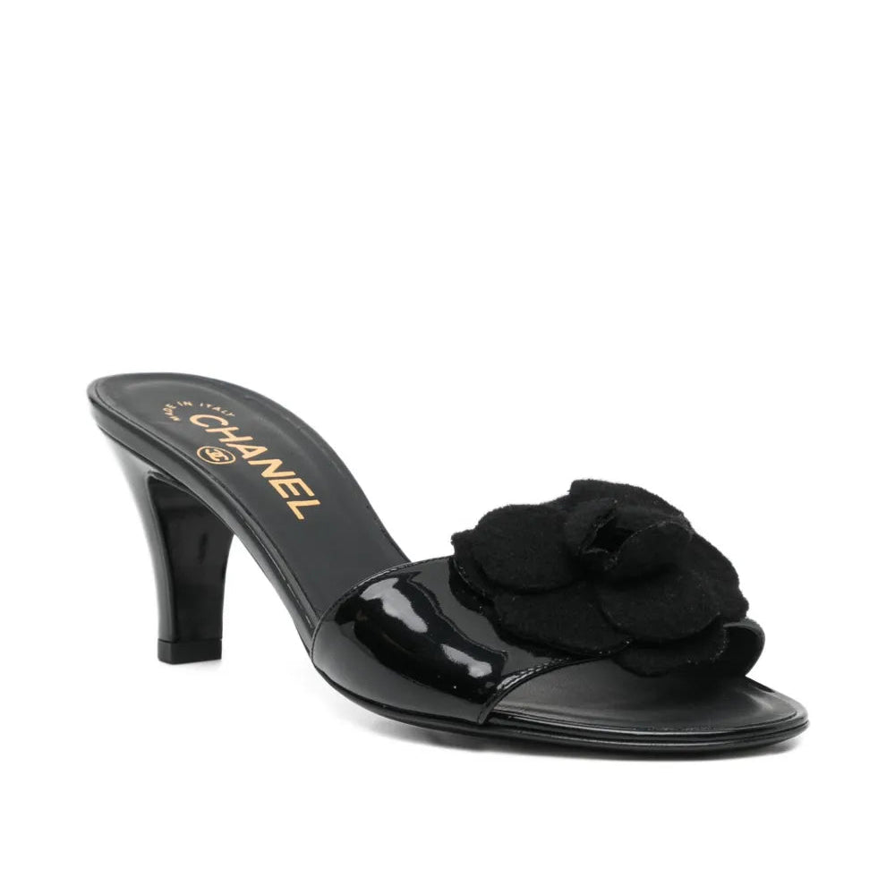 Black Camellia Slide Sandals - view 2