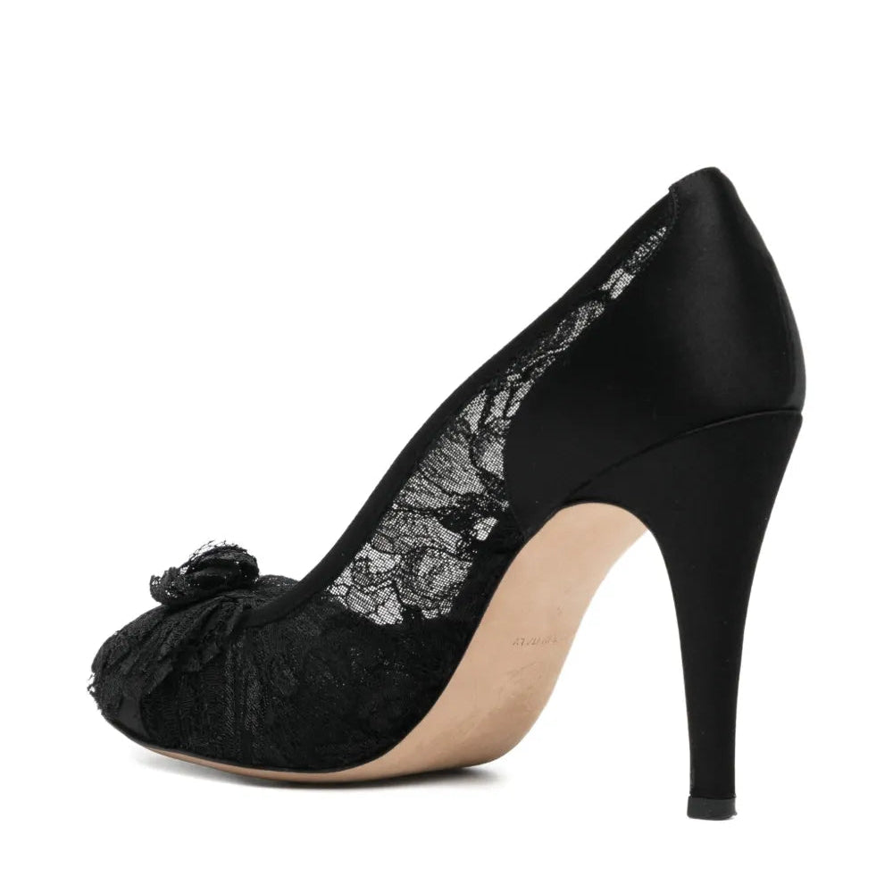 Black Lace Camellia Pumps - view 3