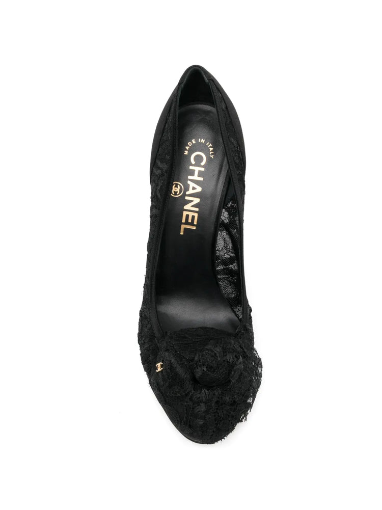 Black Lace Camellia Pumps - view 4