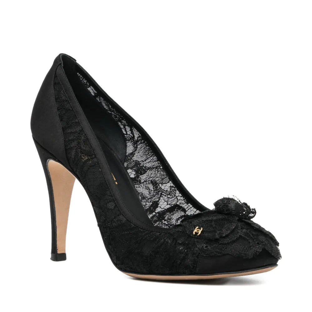 Black Lace Camellia Pumps - view 2